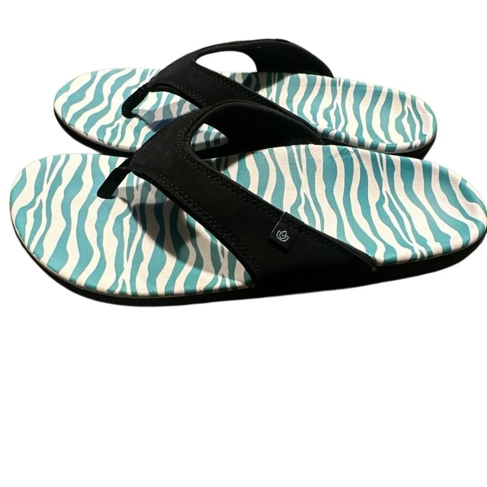 Spenco Yumi wild black zebra orthotic arch support flip flops thongs 12